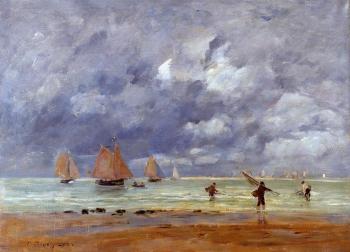 尤金 佈丹 Fishermen and Sailboats near Trouville